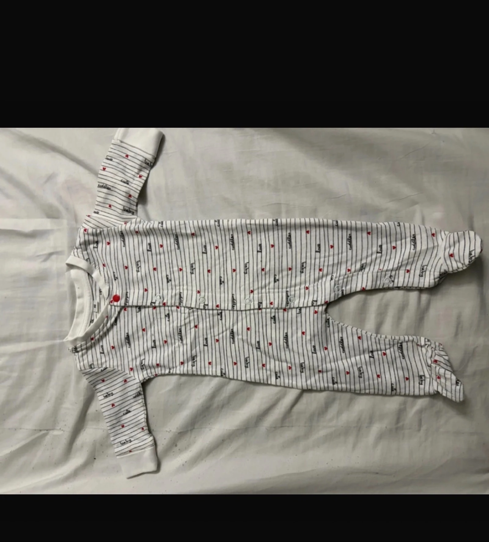 Pyjama bébé 1 mois / 50 cm - rayé blanc avec cœurs